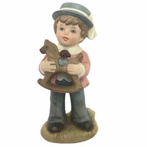 Homco Victorian Boy Holding Rocking Horse Figurine #1419 Vintage Replacement